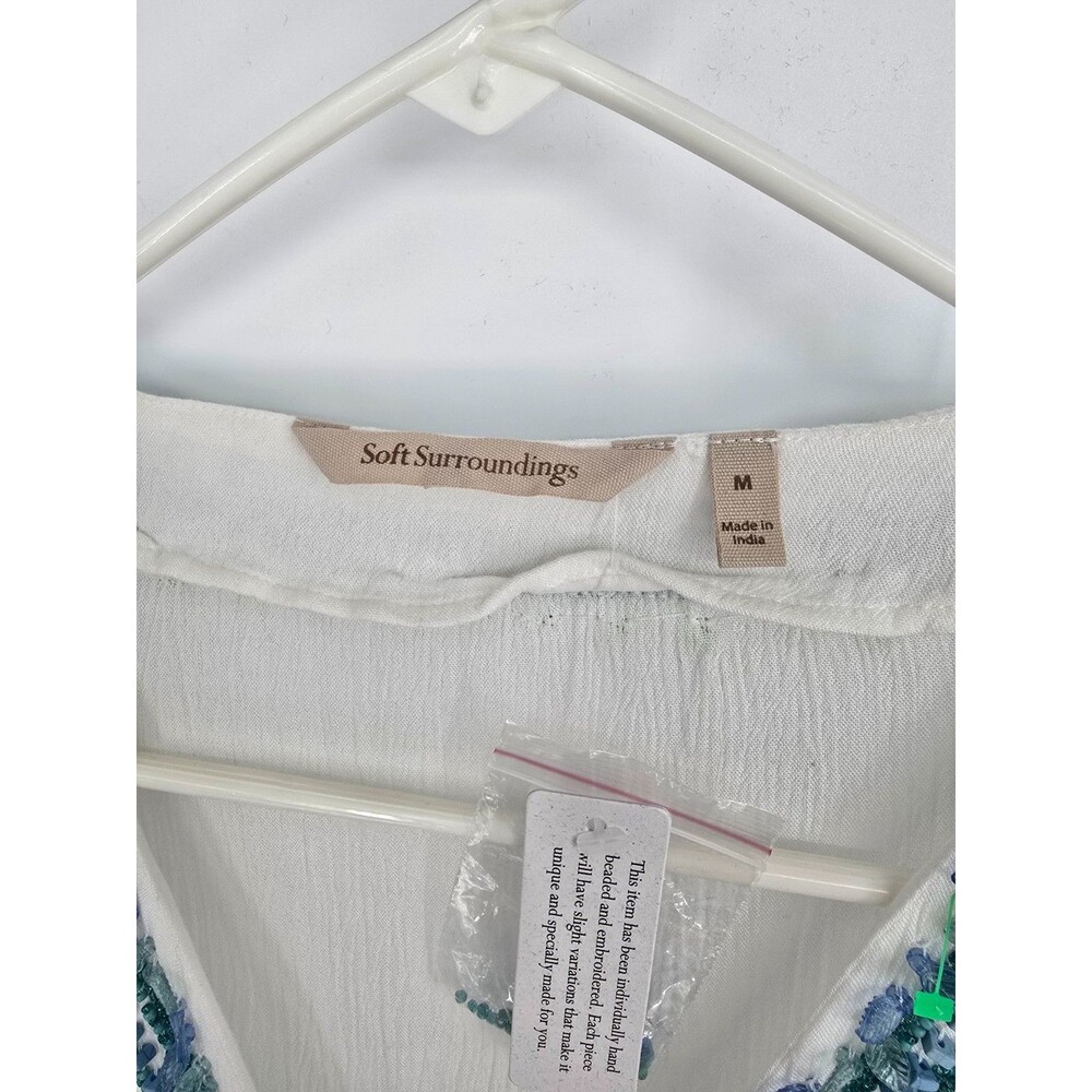 Soft Surroundings Medium Gauze Tunic Top Beaded V-Neck White NWT - Picture 2 of 5